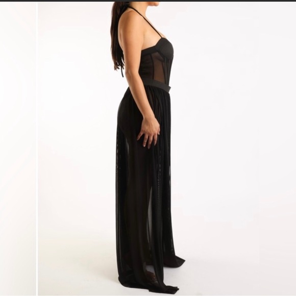 Black Mesh Maxi Skirt and Bodysuit Set - Picture 3 of 5